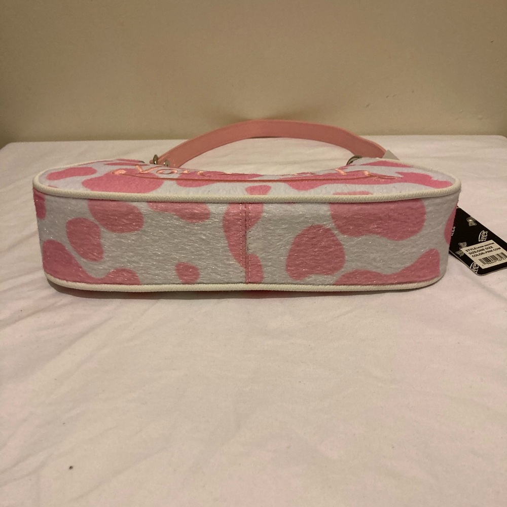 Von Dutch Vegan Pony Hair Pink Cow Print Shoulder Bag W/Charms - Picture 8 of 11